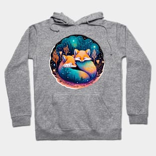 Cute Sleeping Foxes Galaxy Neon Art Hoodie